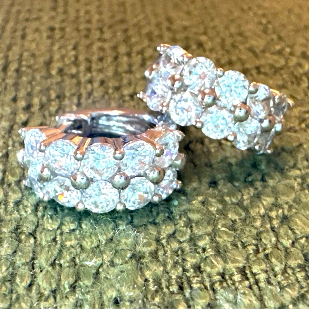 Epiphany Diamonique Double Row Hug Hoop Earrings Platinum Over Sterling